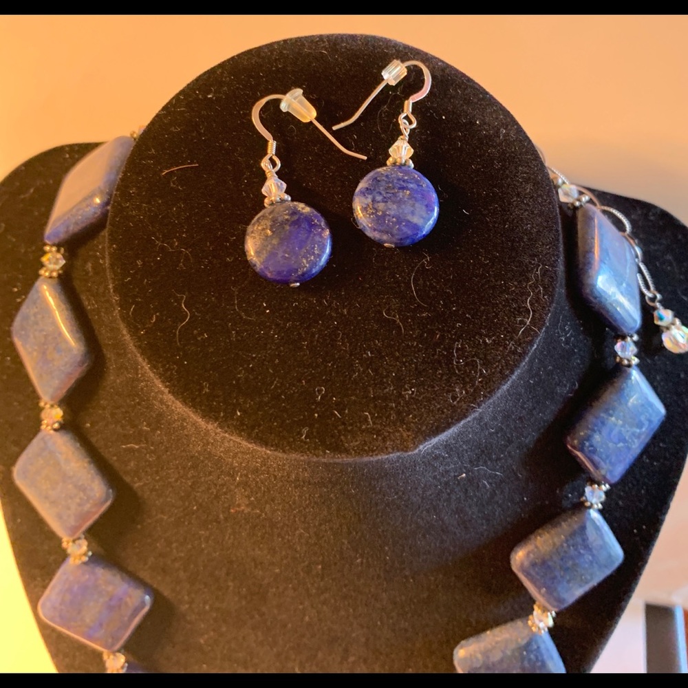 Handmade lapis and Swarovski Crystals jewelry set
